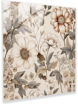 Popcasso Bej Nostalji Cam Tablo Duvar Dekorasyonu - Dekoratif Cam Tablo