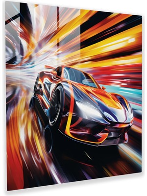 Popcasso Soyut Temalı Temperli Cam Tablo - Modern Sanat ve Araba Figürü