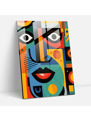 Popcasso Soyut Geometrik Temperli Cam Tablo - Modern Sanat Duvar Dekorasyonu