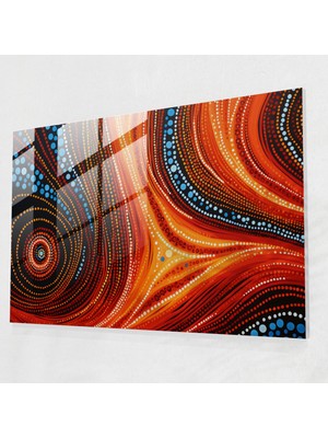 Popcasso Aborjin Temalı Temperli Cam Tablo - Büyüleyici Nokta Boyama Detayı - Dekoratif Duvar Sanatı