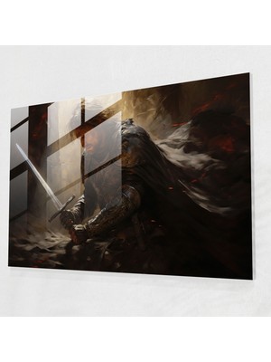 Popcasso Eski Silahlar Temalı Cam Tablo - Şövalye Figürü ile Tarihi Dekorasyon