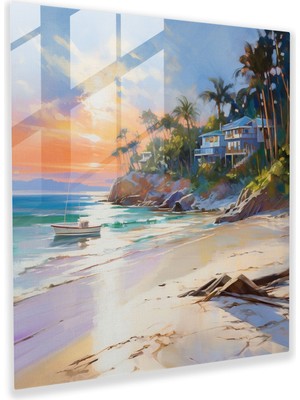 Popcasso Bohem Tarzı Sahil Cam Tablo - Modern Sanat Duvar Dekorasyonu