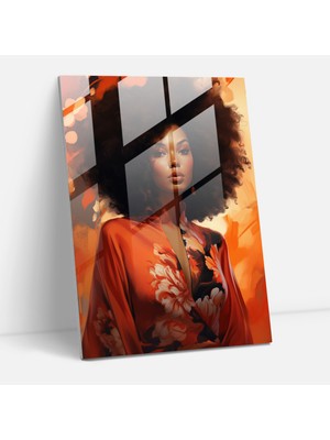 Popcasso Afro Inceliği Temperli Cam Tablo Yakın Çekim Portre Duvar Dekorasyonu