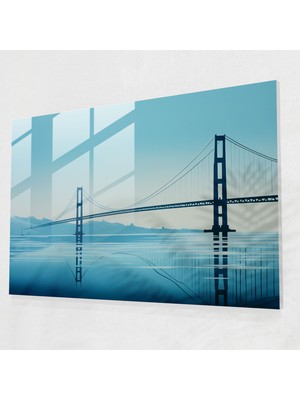 Popcasso Mavi Boğaziçi Köprüsü Manzarası Temperli Cam Tablo Modern Sanat Dekorasyonu