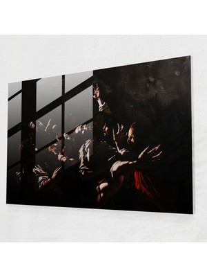 Popcasso Caravaggio Tarzı Ev Dekorasyonu - Dini Sahne ve Sembollerle - Işık ve Gölge Temalı Temperli Cam Tablo