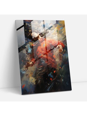 Popcasso Basquiat Insan Deneyimi Dinamik Fırça Darbeleri Temperli Cam Tablo