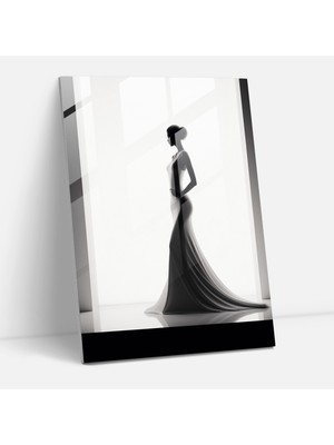 Popcasso Siyah Beyaz Silüet Modern Sanat Cam Tablo - Barbie Teması Duvar Dekorasyonu