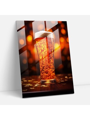Popcasso Bira Temalı Temperli Cam Tablo - Ortam Işığı ile Ev Dekorasyonu