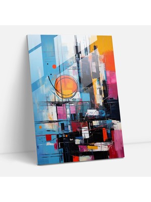 Popcasso Dinamik Soyut Şehir Manzarası Temalı Cam Tablo - Modern Sanat Tarzında Soyut Görsel