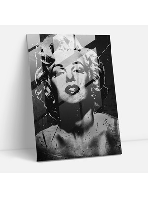 Popcasso Marilyn Monroe Siyah Beyaz Portre Cam Duvar Tablosu - Andy Warhol Temalı Temperli Cam Tablo