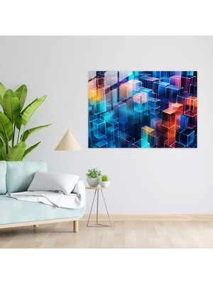 Popcasso Blockchain Temalı Cam Tablo - Duvar Dekorasyonu Için Şık Cam Tablo