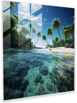 Popcasso Tropikal Cennet Cam Tablo - Plaj Manzarası Modern Sanat Cam Duvar Tablosu
