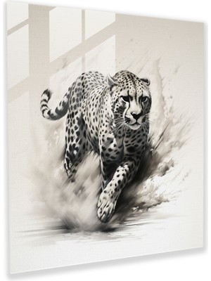 Popcasso Cheetah Temalı Cam Tablo - Güçlü Çita Illüstrasyonu