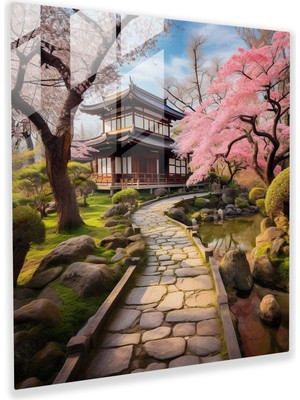 Popcasso Asya Taş Yolu Temperli Cam Tablo - Asya Çay Bahçesi Teması