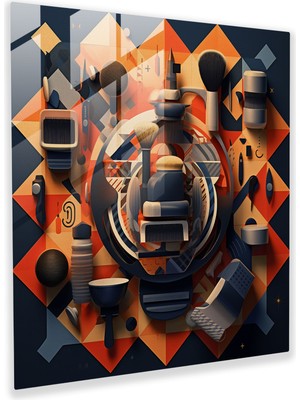 Popcasso Geometrik Berber Araçları Temperli Cam Tablo