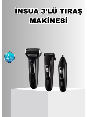 Calperia Insua Erkek Bakım Seti – 3 Başlıklı Şarjlı Tıraş Makinesi, 60 Dakika Kablosuz Kullanım
