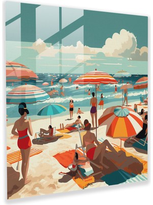 Popcasso Vintage Sahil Esintisi Cam Tablo Modern Sanat