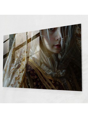 Popcasso Barok Tarzı Resimli Cam Tablo - Modern Sanat Temalı Cam Duvar Tablosu