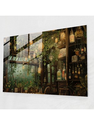 Popcasso Bira Yeşil Bahçe Temperli Cam Tablo Modern Sanat