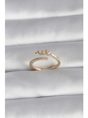 Kocadal Mht Pirinç Gold Renk Zirkon Taş Detay Kalp Model Kadın Yüzük Mht