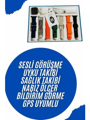 Calperia Akıllı Saat 7 Kordon Hediyeli Takvim Alarm Nabız Ölçer Bildirim Görme Sesli Görüşme