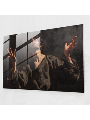 Popcasso Caravaggio Tarzı Cam Tablo - Aydınlanma Anında Figür - Dekoratif Cam Tablo