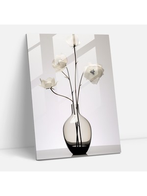 Popcasso Minimalist Kanayan Çiçekler Temperli Cam Tablo - Duvar Sanatı ile Eşsiz Bir Görsellik