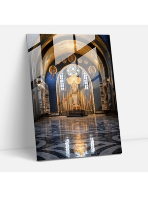 Popcasso Kilise Iç Mekan Mozaik Sanatı Temperli Cam Tablo - Detaylı Mozaik Deseni ile Cam Duvar Tablosu