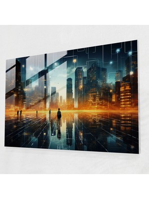 Popcasso Şehir Manzaralı Temperli Cam Tablo Modern Sanat Stilinde Duvar Dekorasyonu
