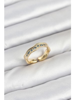 Kocadal Mht Pirinç Gold Renk Zirkon Taşlı Vintage Kadın Yüzük Mht