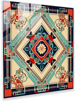 Popcasso Geometrik Desenler ile Asya Temalı Temperli Cam Tablo - Modern Sanat Duvar Dekorasyonu