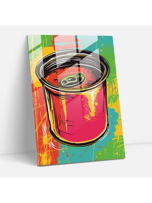 Popcasso Renkli Pop Sanat Çorba Kutusu Cam Tablo - Modern Sanat Cam Duvar Tablosu