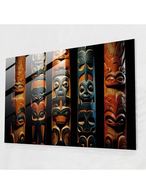 Popcasso Yerli Modern Sanat Cam Tablosu: Totem Direği Oyma - Cam Duvar Tablosu