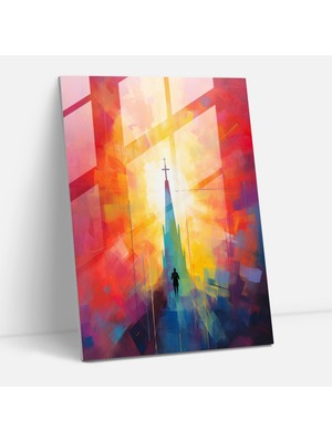 Popcasso Soyut Silüet Cam Duvar Tablosu - Kilise Modern Tarz Çağdaş Tablo Kilise Silüeti