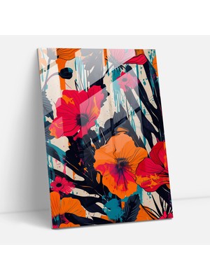 Popcasso Canlı Çiçekler Temalı Temperli Cam Tablo - Modern Sanat Deseni