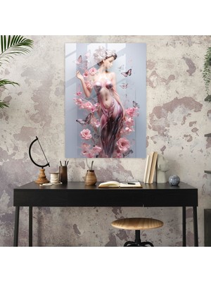 Popcasso Zarif Şıklık Temalı Temperli Cam Tablo - Kaskatı Çiçekler ile Barbie Sanatı