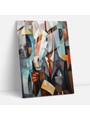 Popcasso Insan Kıyafetleri Giymiş Hayvanlar Temperli Cam Tablo - Parçalı Arka Planlı Kübist Görsel
