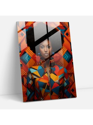 Popcasso Afro Geometrik Desenli Temperli Cam Tablo Modern Sanat Elementi