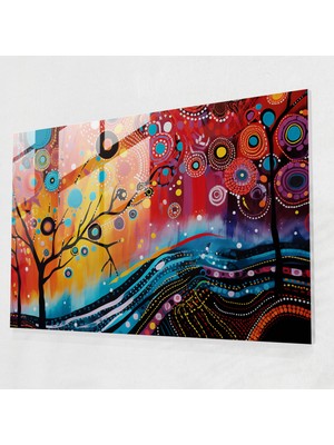 Popcasso Modern Aborijinal Füzyon Temperli Cam Tablo - Aborijinal Canlı Renkler ile Dekoratif Görsel