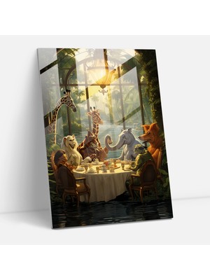 Popcasso Insanlar Gibi Giyinmiş Hayvanlar Cam Tablo - Hayvanlar Gibi Giyinmiş Insanlar Cam Duvar Tablosu