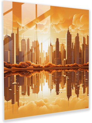 Popcasso Şehir Silueti Temperli Cam Tablo - Bej Renk ile Modern Sanat Estetiği