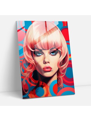 Popcasso Temperli Cam Tablo Pop Art Portresi Retro Tarzında Barbie Görseli
