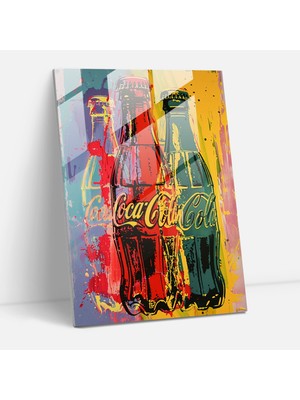 Popcasso Coca-Cola Şişeleri Tasarımlı Temperli Cam Tablo - Pop Sanat Temalı Dekoratif Parça