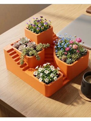 Masa Dostu 3D Baskı Çoklu Kaktüs ve Sukulent Saksı Seti Şık Tasarım Dekoratif Bitki Düzenleyici Tdms-07