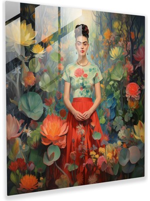 Popcasso Frida Kahlo Temalı Cam Tablo - Surrealist Bitkiler ile Modern Sanat