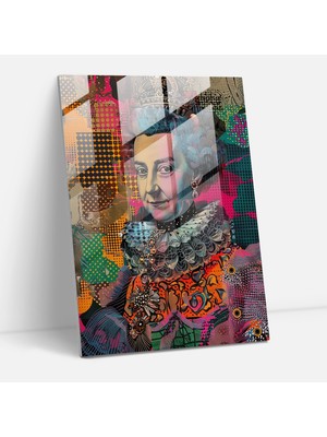 Popcasso Klasiklik ve Popartın Buluştuğu Saray Portresi Temperli Cam Tablo - Modern Sanat Ile Duvar Dekorasyonu