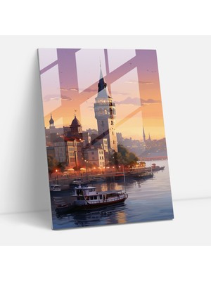 Popcasso Galata Kulesi Modern Sanat Cam Tablo Soyut Görsel Element