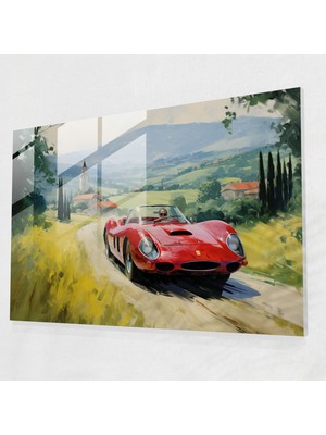 Popcasso Ferrari Temalı Cam Tablo - Izlenimci Stil Manzara Sanatı