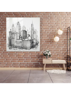 Popcasso Şehir Manzaralı Temperli Cam Tablo - Klasik Mimari Eskiz Detayı