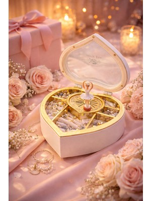 Linalp Balerinli Müzikli Kalp Takı Kutusu Kurmalı Hediyelik Romantik Dekoratif Müzik Kutusu 94583157215